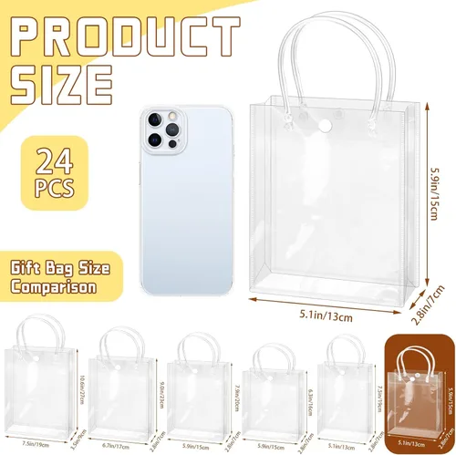 Miniatura 2 de BadenBach - 24 bolsas pequeñas de regalo transparentes con asas, 5.1 x 5.9 x 2.8 pulgadas, mini bolsa de plástico transparente para fiesta, bolsa