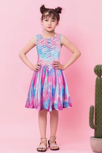 Miniatura 2 de Funnycokid Vestido de sirena para niñas, vestidos de verano sin mangas, vestido de cumpleaños, vestido de verano con vuelo, traje de 4 a 13 años