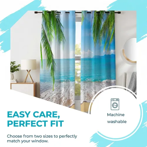 Miniatura 6 de Cortinas opacas de playa con hojas de palmera tropicales, 2 paneles de 84 pulgadas de largo, para dormitorio, sala de estar, guardería, 52 x 84