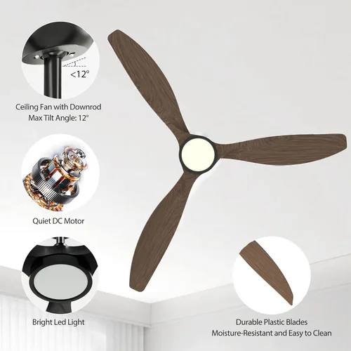 Miniatura 5 de Ventiladores de techo con luces y control remoto, grandes de 52 pulgadas, para interiores, motor de CC silencioso y aspas de ventilador de ABS, 3
