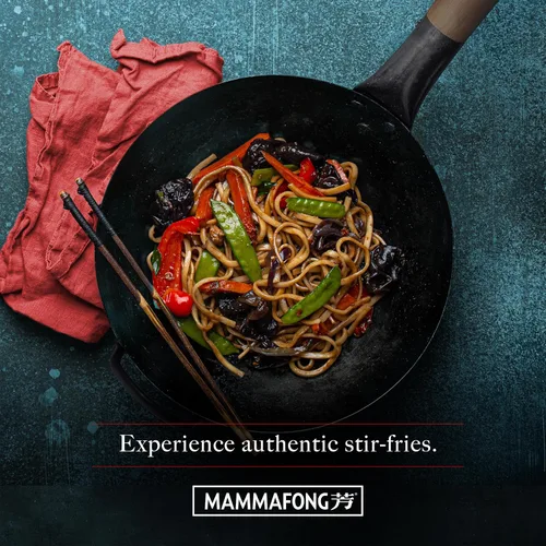 Miniatura 7 de Sartén de wok tradicional de acero al carbono de 16 pulgadas con fondo plano grande – Auténticos woks martillados a mano y sartenes para saltear