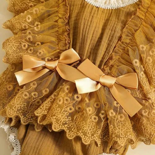 Miniatura 6 de Mameluco de burbujas para bebé niña con encaje y tutú con mangas con volantes, traje de verano
