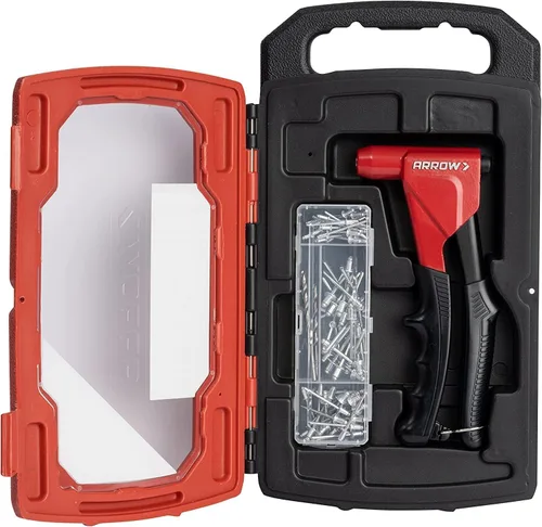 Arrow RT200MKIT - Kit de herramientas de remache manual sin cabeza con una sola mano, juego de remaches manuales para metal, tela, cuero y