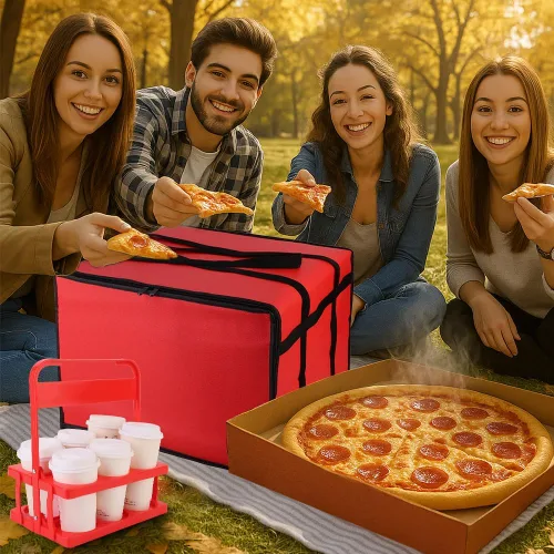 Miniatura 7 de Bodaon Bolsa aislada, bolsas de pizza para entrega y transportador de bebidas portátil de plástico, 20 x 20 x 14 pulgadas, calentador Doordash, caja