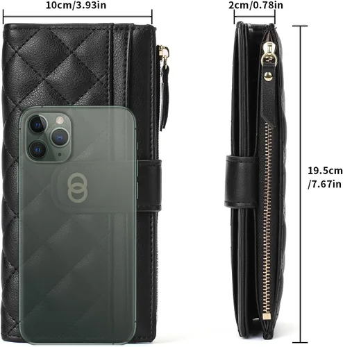Miniatura 6 de RNIEGA Cartera para mujer delgada con bloqueo RFID, cartera plegable de cuero para tarjetas de crédito para mujer, cartera con cremallera y bolsillo