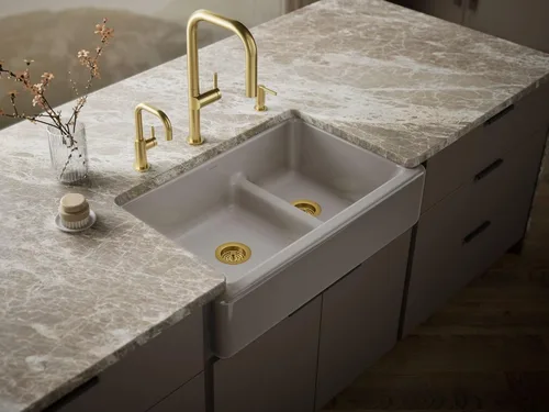 Miniatura 34 de KOHLER Whitehaven® K-6427-42 - Fregadero de cocina empotrado de 35-3/4 pulgadas, autorecortable, Smart Divide, Grande/Mediano con Delantal alto