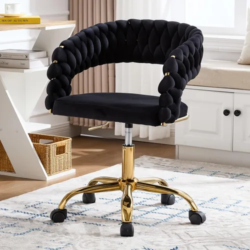 Miniatura 9 de NIOIIKIT Silla de Oficina Tejida para el Hogar, Silla de Escritorio Tapizada en Terciopelo con Espalda Abierta, Silla de Tarea Ajustable en Altura