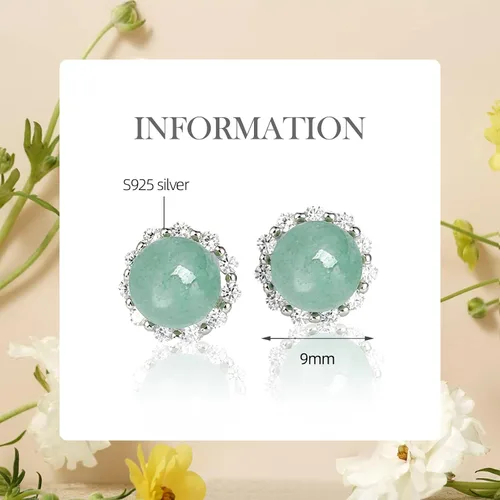 Miniatura 52 de Jade Earrings Studs,Green Jade Earrings for Women,925 Sterling Silver Earrings Studs for Sensitive Ears,Handmade Jade Earrings for Birthday