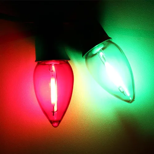 Miniatura 4 de Meconard Bombilla LED C7 de repuesto para Navidad, bombillas LED inastillables C7 para luces de Navidad para interiores y exteriores, base de Rojo
