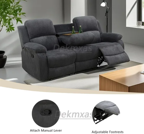 Miniatura 4 de Juego de sala de Estar reclinable de 3 piezas, juego de sofá reclinable Manual para conjunto de muebles de sala de Estar, con consola de Gris oscuro