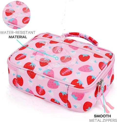 Miniatura 4 de mibasies Lonchera infantil para niñas, bolsa de almuerzo aislada y reutilizable para la escuela, preescolar, jardín de infantes, fresas surtidas