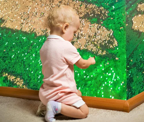 Miniatura 16 de Tela de lentejuelas reversible para pared sensorial para niños, lentejuelas grandes de 0.5 cm para grafiti sensorial para niños pequeños
