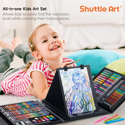 Miniatura 2 de Shuttle Art Juego de arte para niños de 335 piezas, suministros de arte multimedia, kit de arte de regalo con caballete triple, 2 blocs de dibujo, 2