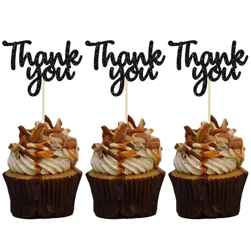 Gyufise Paquete de 36 adornos para cupcakes con purpurina negra para Acción de Gracias, decoraciones para baby shower, niños y niñas, suministros de