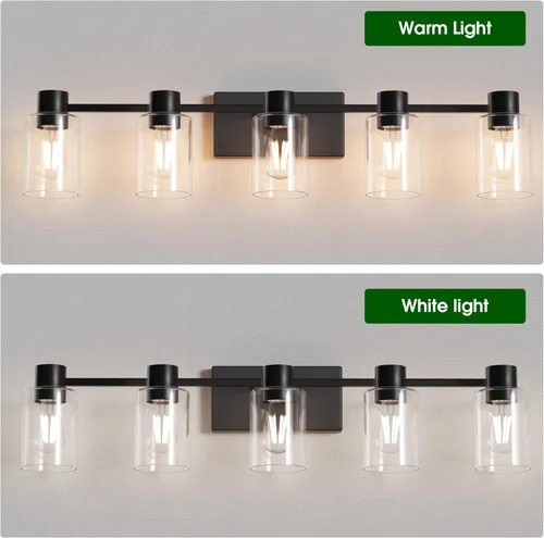 Miniatura 5 de Accesorios de iluminación de tocador modernos de 5 luces sobre espejo, accesorios de iluminación de baño en negro mate, luces de tocador, aplique