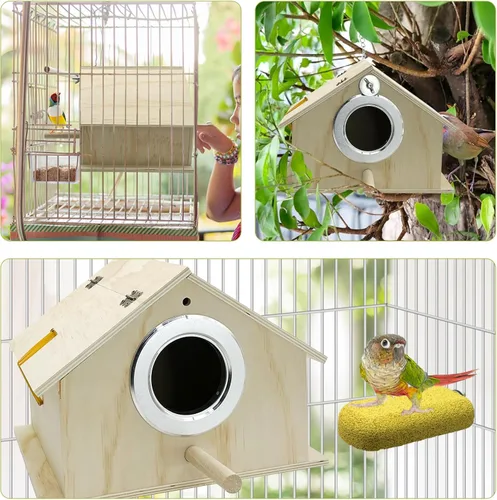 Miniatura 5 de kathson Caja nido de periquitos para anidación de pájaros, caja de apareamiento para cría de loros, agapornitos, cacatúas, pinzones