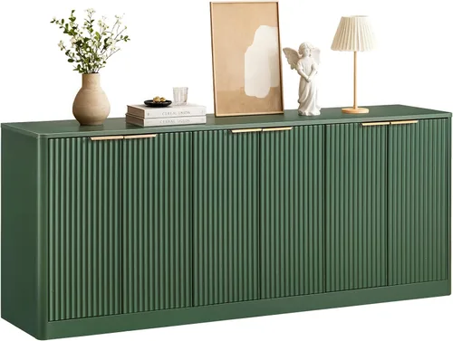 Miniatura 9 de Aparador de buffet acanalado de 59 pulgadas con almacenamiento, credenza grande con 4 puertas, armarios de almacenamiento decorativos de mediados