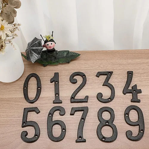 Miniatura 5 de JUXYES Juego de 10 números de casa de hierro fundido de 3.14 pulgadas con clavos rústicos en números de dirección de casa con tornillos a juego