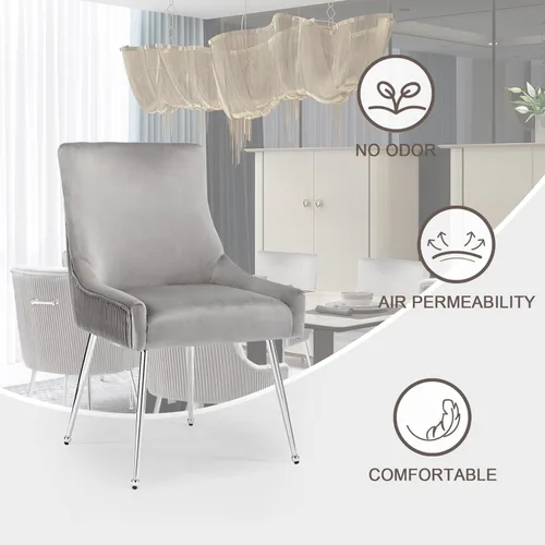 Miniatura 7 de adochr Juego de 6 sillas de comedor de terciopelo con patas de metal plateado, moderna silla de cocina tapizada con asa y respaldo plisado, silla