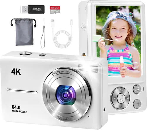 Miniatura 9 de Cámara digital, enfoque automático UHD 4K 50MP cámara de vlogging para fotografía con tarjeta SD de 32 GB, zoom 16X, antivibración, cámaras Púrpura