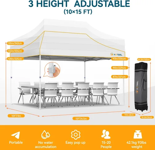 Miniatura 6 de Hoteel 10x15 Pop Up Canopy Tent Heavy Duty with 4 Sidewalls, Waterproof Party Tent, Easy Set-up Commercial Instant Tents with Roller Bag & Sandbags