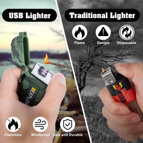Miniatura 4 de LcFun - Encendedor impermeable, a prueba de viento, de doble arco, eléctrico, recargable por USB, sin llama, plasma, para campamento, senderismo