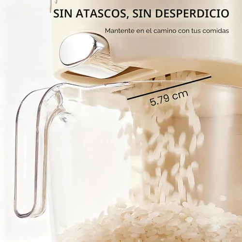Miniatura 5 de UFORU Dispensador de arroz de 11 libras, recipiente de almacenamiento de arroz delgado para espacios pequeños, dispensador de alimentos secos