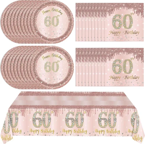 Miniatura 18 de Ryzovo - Decoraciones de cumpleaños 50 para mujer, platos de papel desechables negro y oro rosa, suministros de fiesta para 20 invitados, 41 piezas