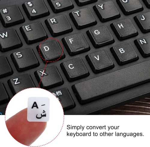 Miniatura 4 de PATIKIL Calcomanías de diseño de teclado árabe, paquete de 4 fundas universales de repuesto para teclados de computadora de escritorio, fondo Blanco