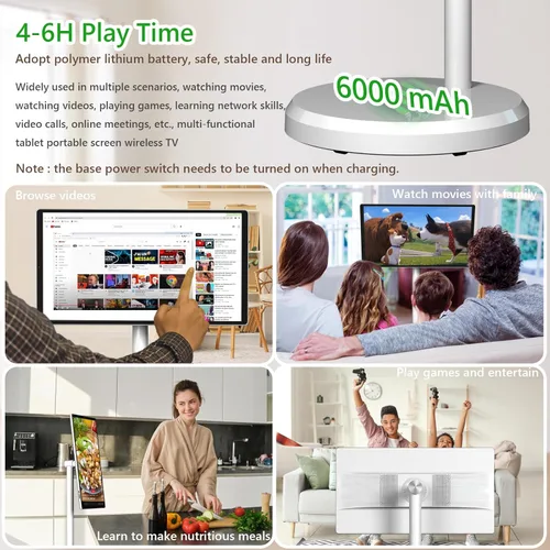 Miniatura 6 de OFD TV portátil de 21.5 pulgadas de 2ª generación sobre ruedas 1080P, 100% sRGB, 6+128GB de almacenamiento, Android 15 OS pantalla táctil RollingTV