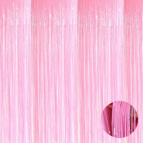 Paquete de 4 cortinas de flecos de papel de aluminio rosa macarrón, 3.28 pies x 9.84 pies, cortinas de flecos de aluminio para fiestas, accesorios