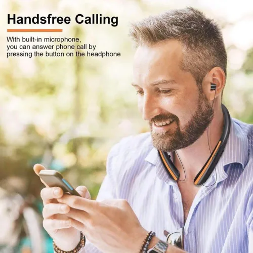 Miniatura 2 de Auriculares Bluetooth retráctiles con banda para el cuello, auriculares inalámbricos de ajuste cómodo de 20 horas con carrete automático, Negro