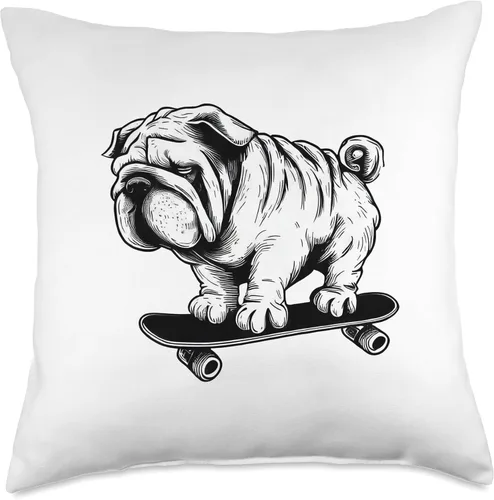 Urban Paws Adventures Skate King Cool Pug Rolling on a Skateboard - Almohada de 18 x 18 pulgadas, multicolor