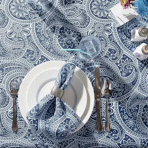 Miniatura 7 de DII Paisley - Colección de mesas para exteriores, resistente al agua, mantel, 60 pulgadas (redonda), color azul