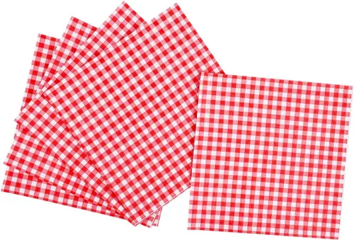 Miniatura 6 de Gatherfun suministros para fiesta con cuadros rojos y blancos, platos, servilletas, vasos, cuchillos, cucharas, tenedores, mantel y pancarta