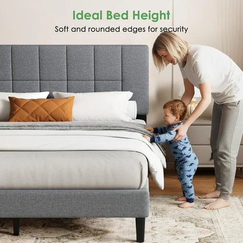 Miniatura 4 de Marsail Base de cama de tamaño individual con cabecero, tapizado, ajustable de 6 a 12 pulgadas, capacidad de 1300 libras, diseño de madera