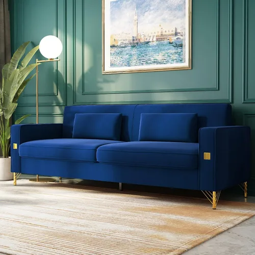 Miniatura 8 de Sofá Chesterfield de terciopelo de 85 pulgadas, moderno de mediados de siglo, cómodo sofá con almohadas para sala de estar, dormitorio, muebles