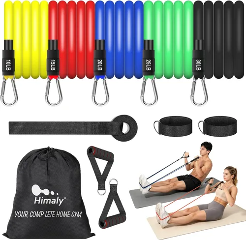 Resistance Bands Set, Himaly Exercise Bands Strength Training Fitness Bands Workout Elastic Bands with Legs Ankle Straps, Door Anchor, Handles &