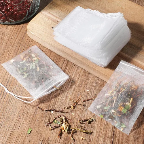 Miniatura 6 de 100 bolsas de filtro de té con cordón, bolsas de té vacías desechables de 3.14 x 2.4 pulgadas, bolsa de café, bolsa de té desechable para tés