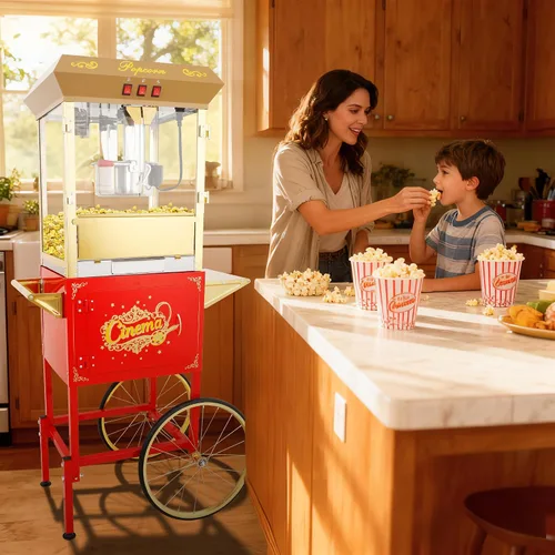 Miniatura 9 de Máquina de carrito de palomitas de maíz de 16 onzas sobre ruedas, máquina de palomitas de maíz de 850 W para 64 tazas de palomitas de maíz por lote