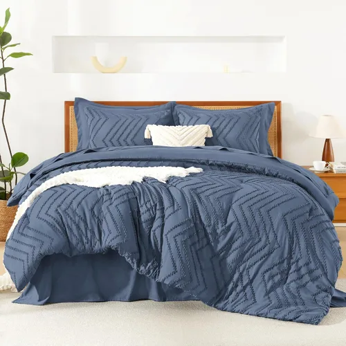 Miniatura 37 de Litanika Juego de ropa de cama con edredón tamaño King con sábanas beige - Juego de 7 piezas en una bolsa, diseño King Chevron copetudo bohemio