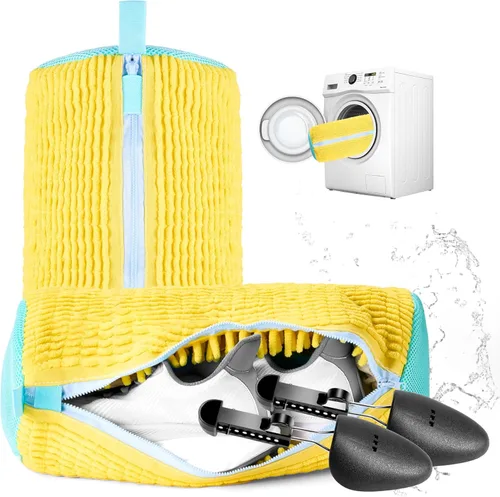 Bolsa para lavadora de zapatos, 2 bolsas de zapatos para lavadora, con 2 estiradores de botas (L 6-12.5), limpieza profunda de 360°, se adapta a la
