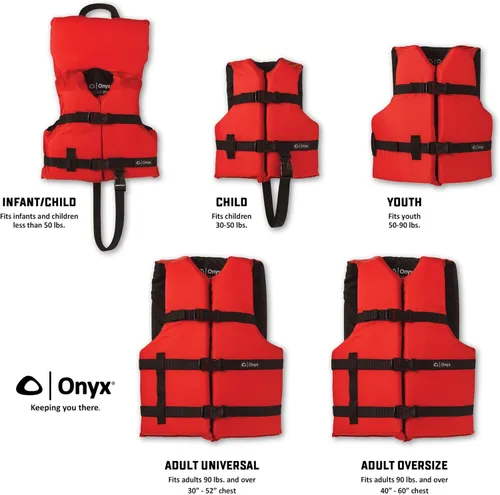 Miniatura 4 de Onyx Youth Life Jacket – Coast Guard Approved, General Purpose Boating Vest for Kids, Safety Flotation Device Rojo
