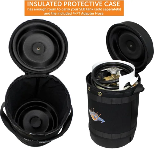 Miniatura 5 de Flame King Kit de transportador de gas – Funda de transporte protectora aislada para tanque de propano de 5 libras más manguera adaptadora