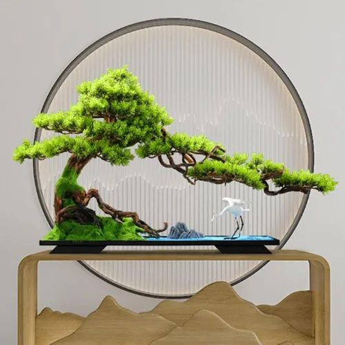 Miniatura 4 de TOMYEUS Árboles artificiales para interiores, árbol de bonsái artificial, grúa de cerámica blanca, rocalla de cerámica y arena fina azul, decoración