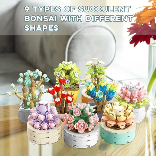 Miniatura 2 de JMBricklayer Flores Suculentas Colección Botánica Juegos de Construcción, Plantas para Decoración de Oficina y Hogar, Bonsái, Suculentas, Juguetes