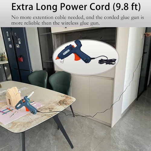 Miniatura 2 de Pistola de pegamento caliente de tamaño completo con estuche, interruptor de 60W/100W/APAGADO, cable de alimentación extra largo de 9.8 pies