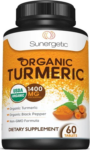 Suplemento de cúrcuma orgánico certificado por USDA, incluye cúrcuma orgánica y pimienta negra orgánica, 1,400 mg de cúrcuma por porción, 60