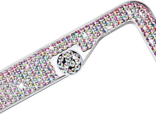 Miniatura 2 de Marcos de matrícula multicolor con diamantes de imitación brillantes para mujer, cubierta de matrícula de metal a prueba de óxido, accesorios