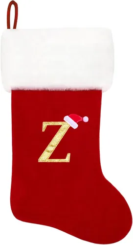 Miniatura 202 de Calcetines de Navidad bordados de 20 pulgadas con monograma, terciopelo negro con puño de felpa blanca supersuave, adornos clásicos para decoración